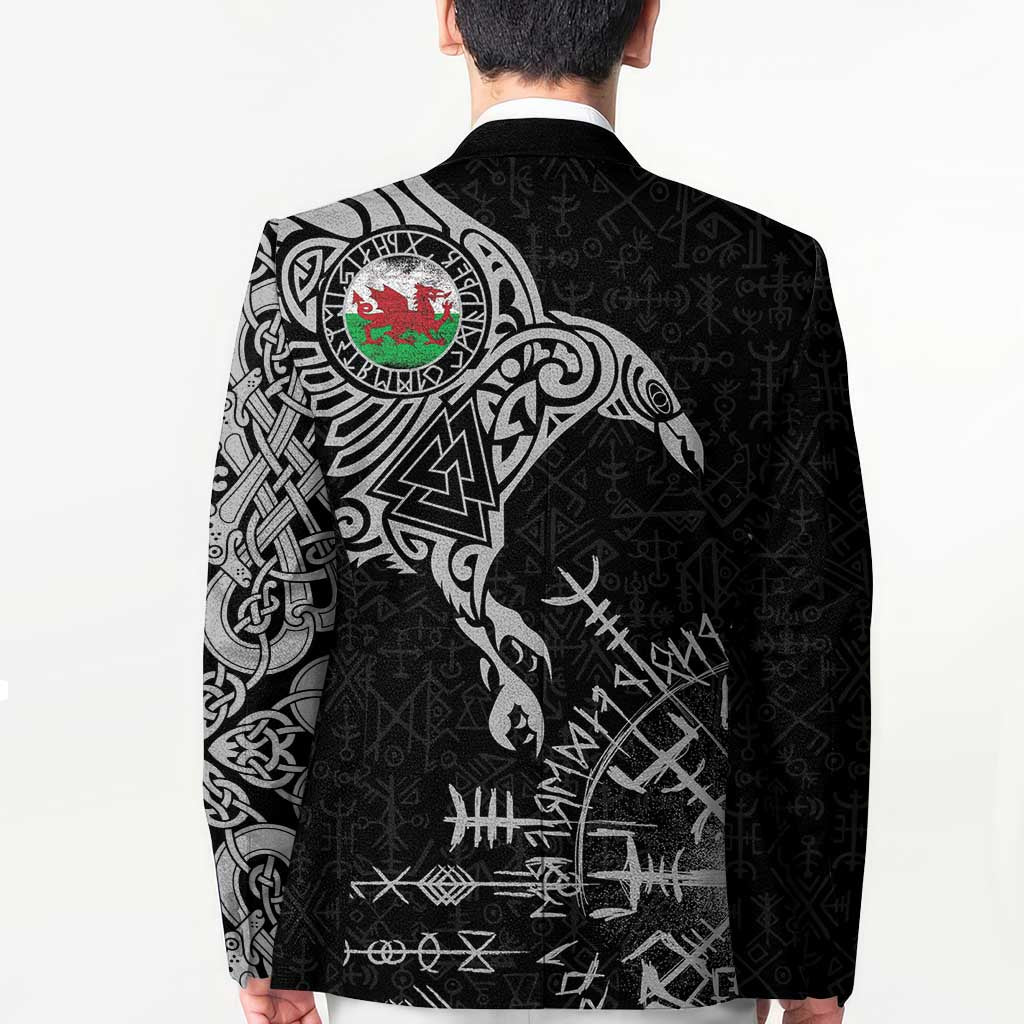 Wales Viking Ravens Blazer Vegvisir Runes Pattern - Wonder Print Shop