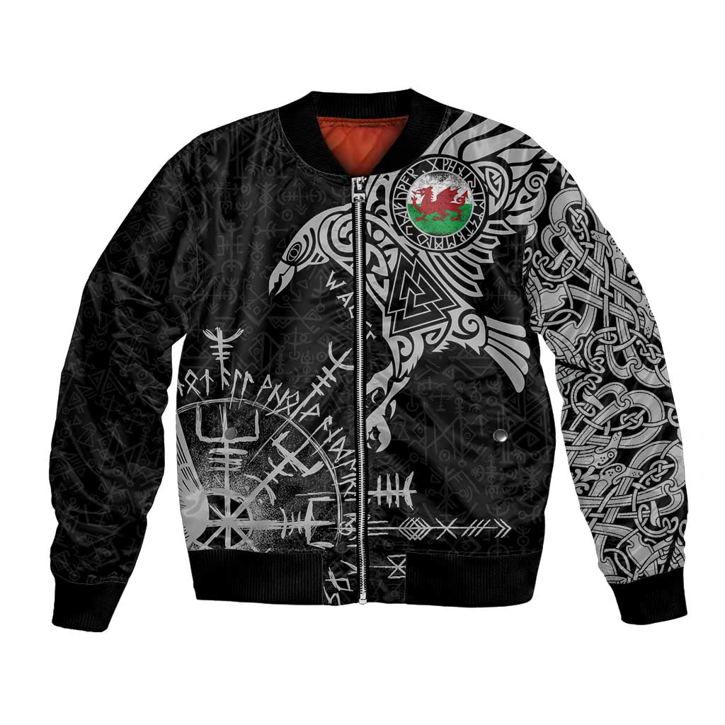 Wales Viking Ravens Bomber Jacket Vegvisir Runes Pattern - Wonder Print Shop