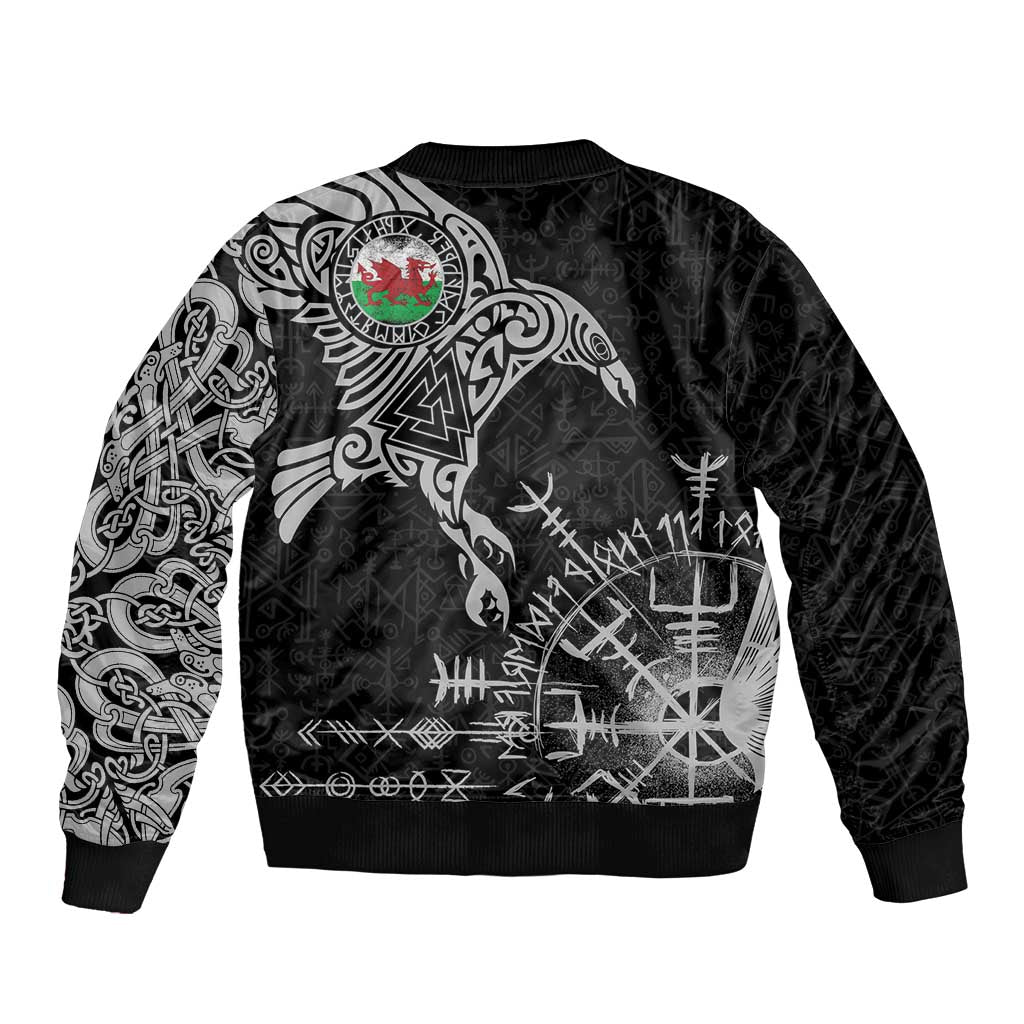 Wales Viking Ravens Bomber Jacket Vegvisir Runes Pattern - Wonder Print Shop