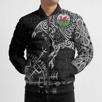 Wales Viking Ravens Bomber Puffer Jacket Vegvisir Runes Pattern - Wonder Print Shop