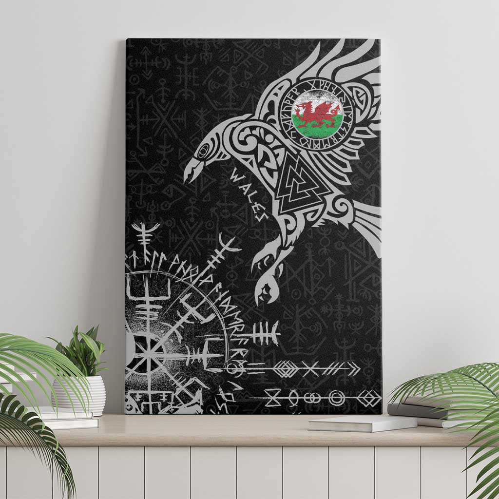 Wales Viking Ravens Canvas Wall Art Vegvisir Runes Pattern - Wonder Print Shop