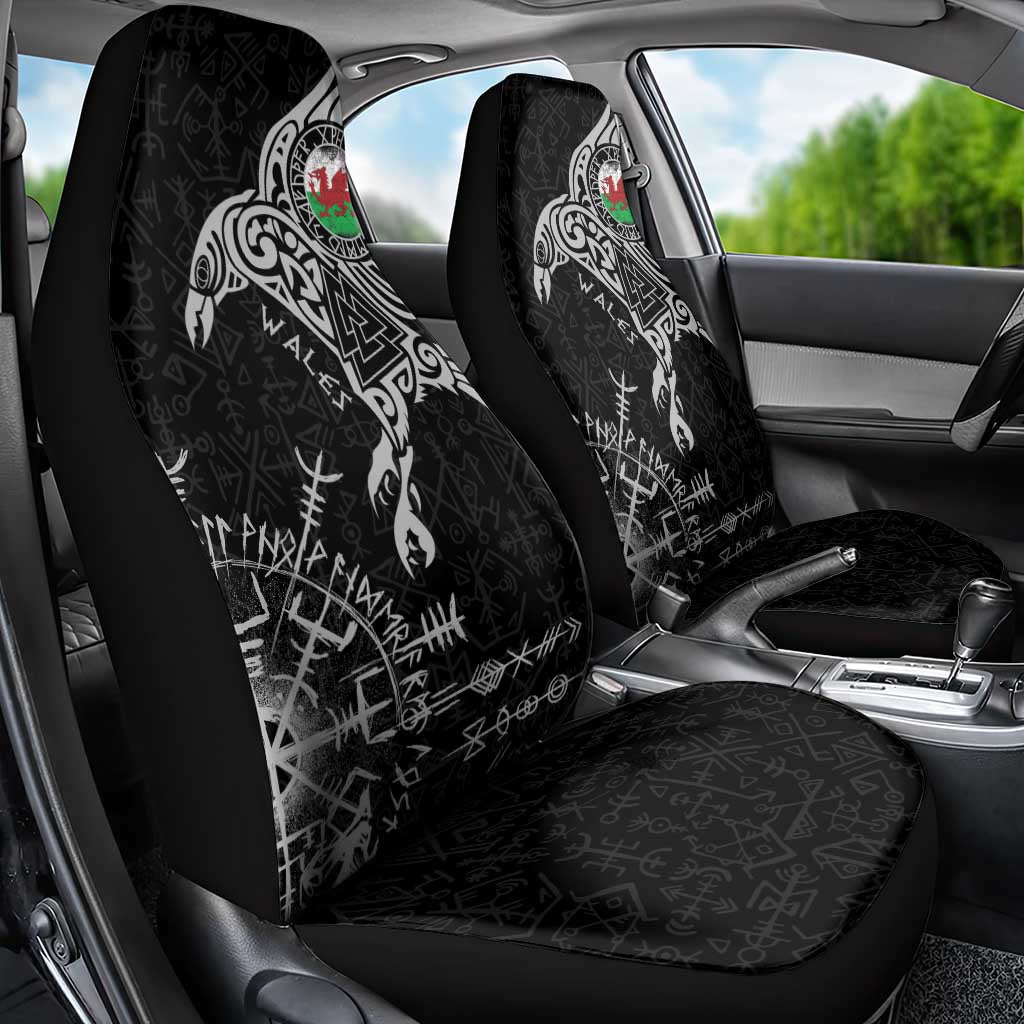 Wales Viking Ravens Car Seat Cover Vegvisir Runes Pattern - Wonder Print Shop