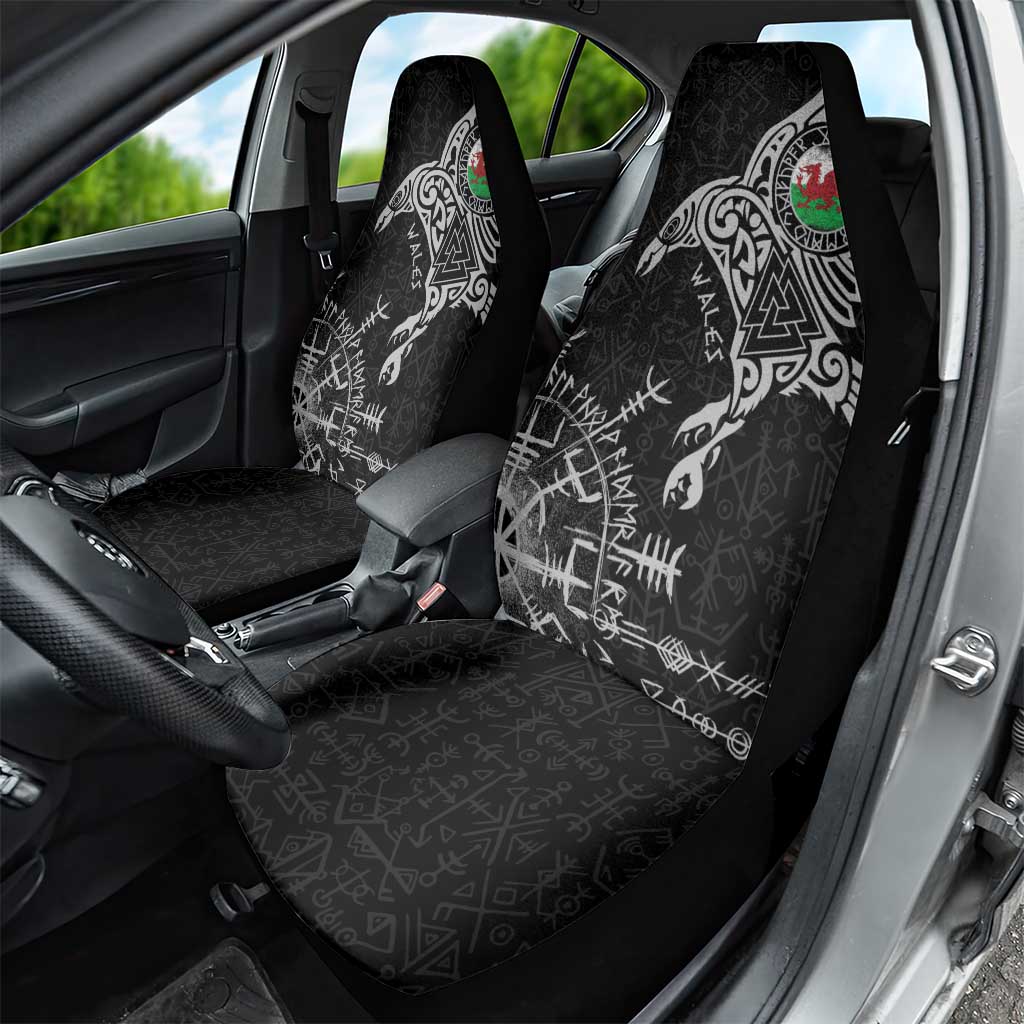 Wales Viking Ravens Car Seat Cover Vegvisir Runes Pattern - Wonder Print Shop