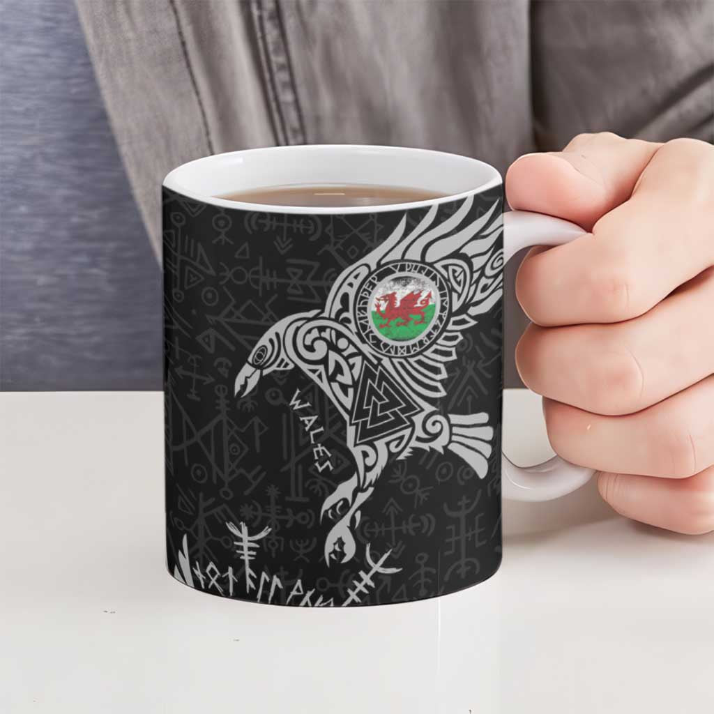 Wales Viking Ravens Ceramic Mug Vegvisir Runes Pattern - Wonder Print Shop