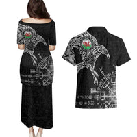 Wales Viking Ravens Couples Matching Puletasi and Hawaiian Shirt Vegvisir Runes Pattern - Wonder Print Shop