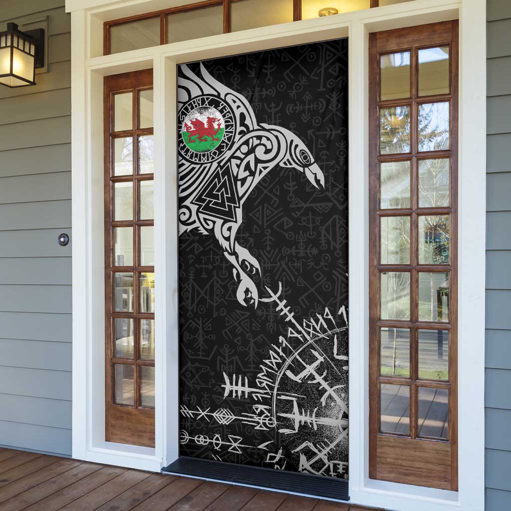 Wales Viking Ravens Door Cover Vegvisir Runes Pattern - Wonder Print Shop