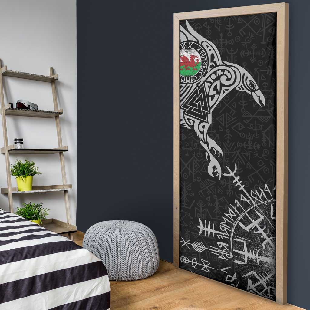Wales Viking Ravens Door Cover Vegvisir Runes Pattern - Wonder Print Shop
