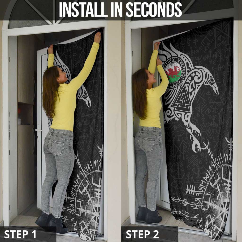 Wales Viking Ravens Door Cover Vegvisir Runes Pattern - Wonder Print Shop