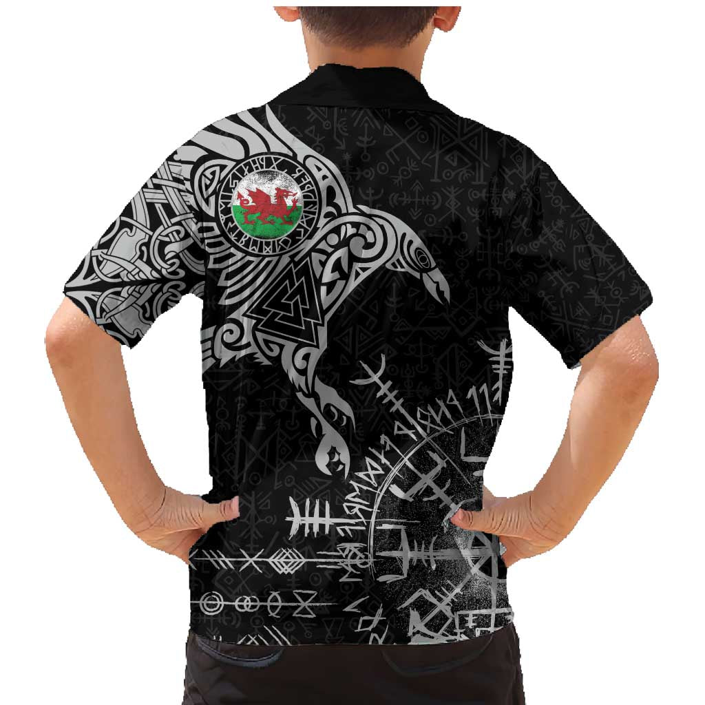 Wales Viking Ravens Family Matching Mermaid Dress and Hawaiian Shirt Vegvisir Runes Pattern - Wonder Print Shop