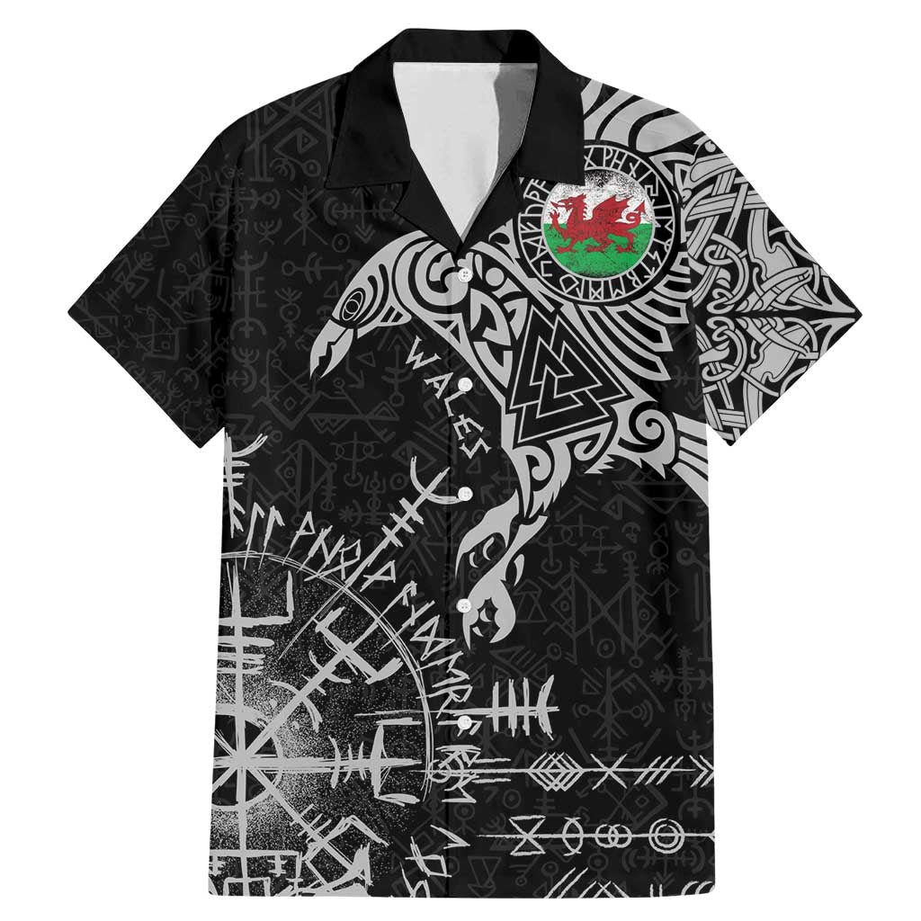 Wales Viking Ravens Family Matching Mermaid Dress and Hawaiian Shirt Vegvisir Runes Pattern - Wonder Print Shop
