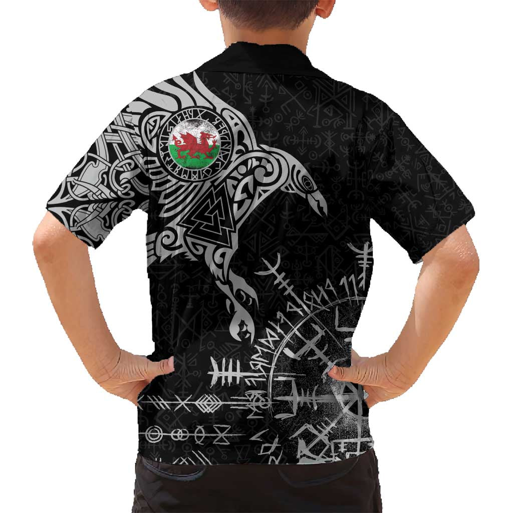Wales Viking Ravens Family Matching Off Shoulder Short Dress and Hawaiian Shirt Vegvisir Runes Pattern - Wonder Print Shop