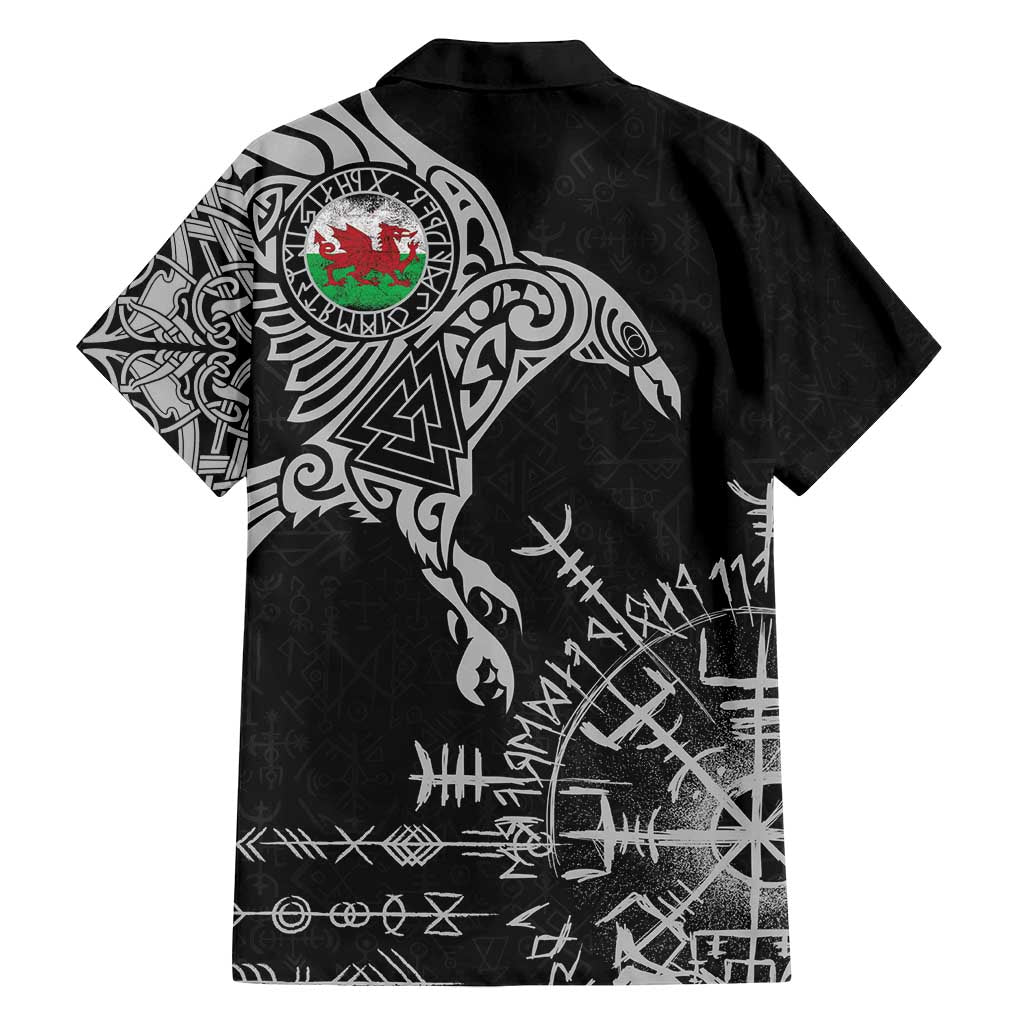 Wales Viking Ravens Family Matching Off Shoulder Short Dress and Hawaiian Shirt Vegvisir Runes Pattern - Wonder Print Shop