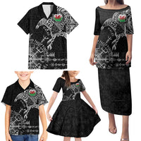 Wales Viking Ravens Family Matching Puletasi and Hawaiian Shirt Vegvisir Runes Pattern - Wonder Print Shop