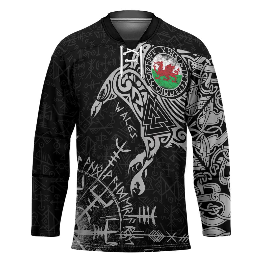 Wales Viking Ravens Hockey Jersey Vegvisir Runes Pattern - Wonder Print Shop