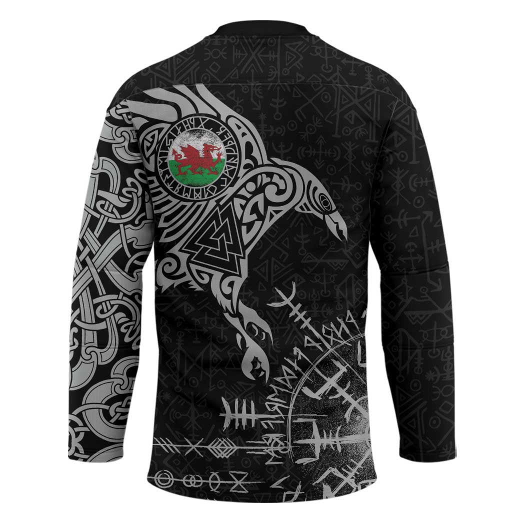 Wales Viking Ravens Hockey Jersey Vegvisir Runes Pattern - Wonder Print Shop