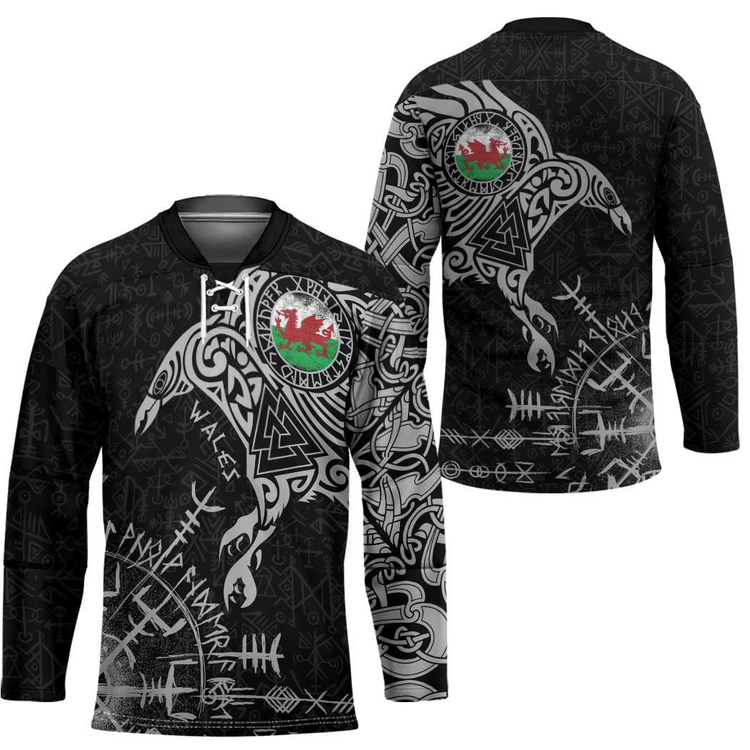 Wales Viking Ravens Hockey Jersey Vegvisir Runes Pattern - Wonder Print Shop
