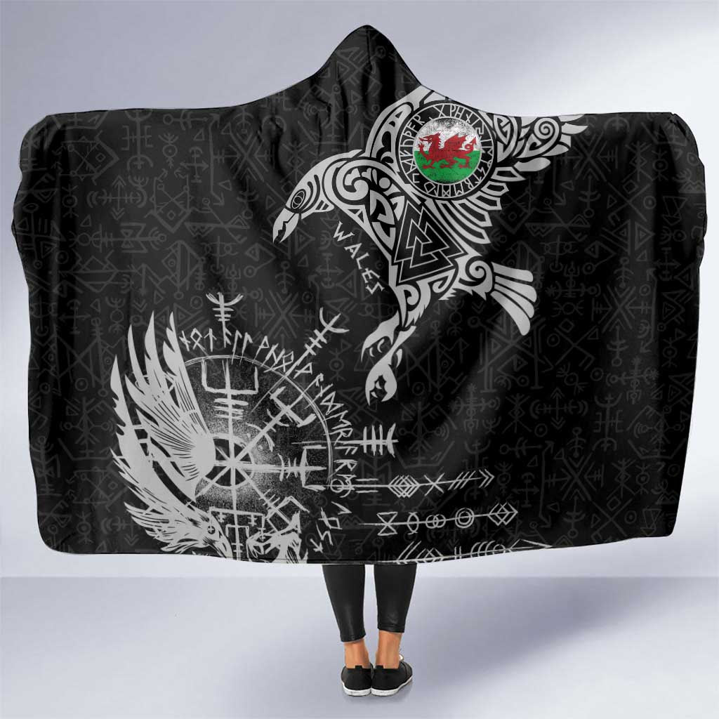 Wales Viking Ravens Hooded Blanket Vegvisir Runes Pattern - Wonder Print Shop