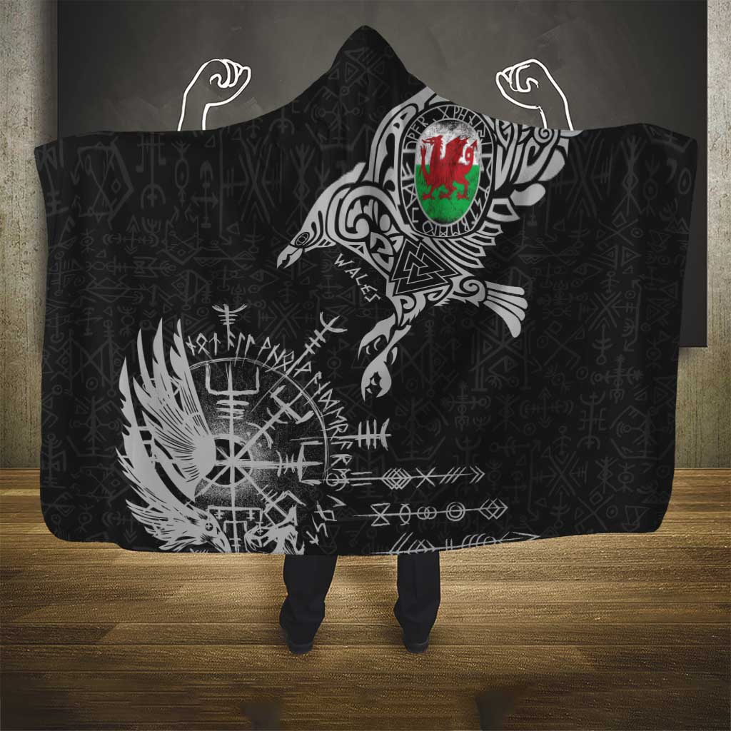 Wales Viking Ravens Hooded Blanket Vegvisir Runes Pattern - Wonder Print Shop