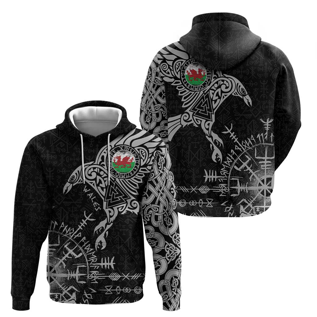 Wales Viking Ravens Hoodie Vegvisir Runes Pattern - Wonder Print Shop