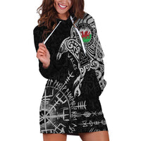 Wales Viking Ravens Hoodie Dress Vegvisir Runes Pattern - Wonder Print Shop