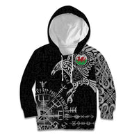Wales Viking Ravens Kid Hoodie Vegvisir Runes Pattern - Wonder Print Shop