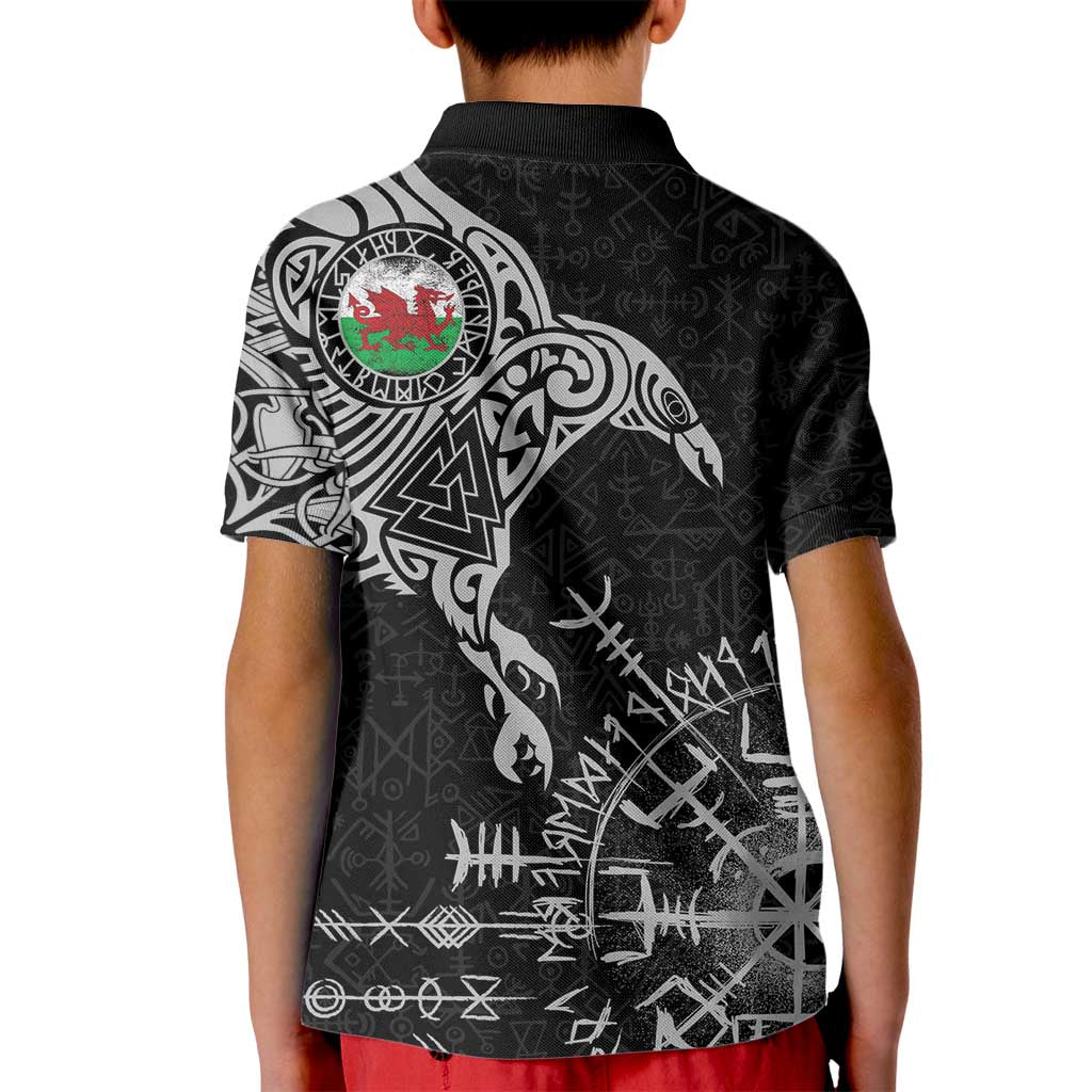 Wales Viking Ravens Kid Polo Shirt Vegvisir Runes Pattern - Wonder Print Shop