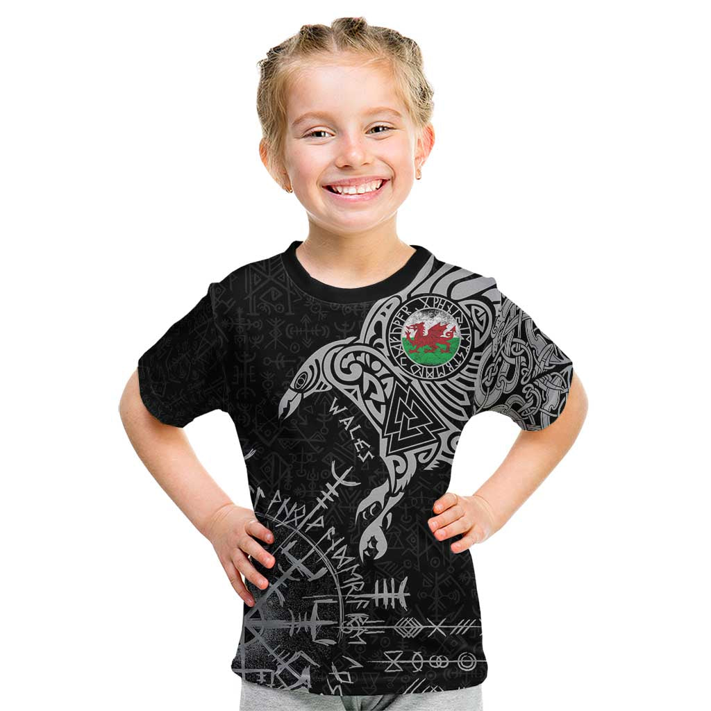 Wales Viking Ravens Kid T Shirt Vegvisir Runes Pattern - Wonder Print Shop