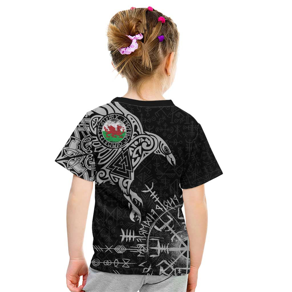 Wales Viking Ravens Kid T Shirt Vegvisir Runes Pattern - Wonder Print Shop