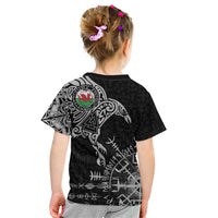 Wales Viking Ravens Kid T Shirt Vegvisir Runes Pattern - Wonder Print Shop