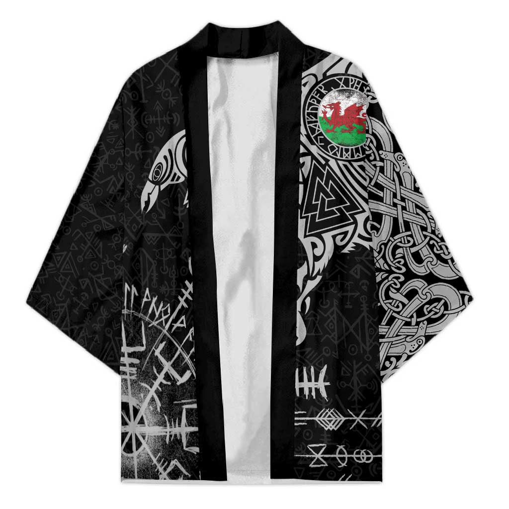 Wales Viking Ravens Kimono Vegvisir Runes Pattern - Wonder Print Shop