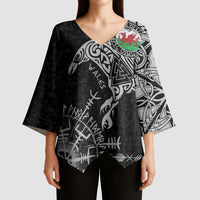 Wales Viking Ravens Kimono Sleeve Blouse Vegvisir Runes Pattern - Wonder Print Shop