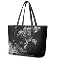 Wales Viking Ravens Leather Tote Bag Vegvisir Runes Pattern - Wonder Print Shop