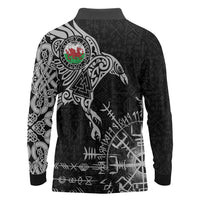 Wales Viking Ravens Long Sleeve Polo Shirt Vegvisir Runes Pattern - Wonder Print Shop