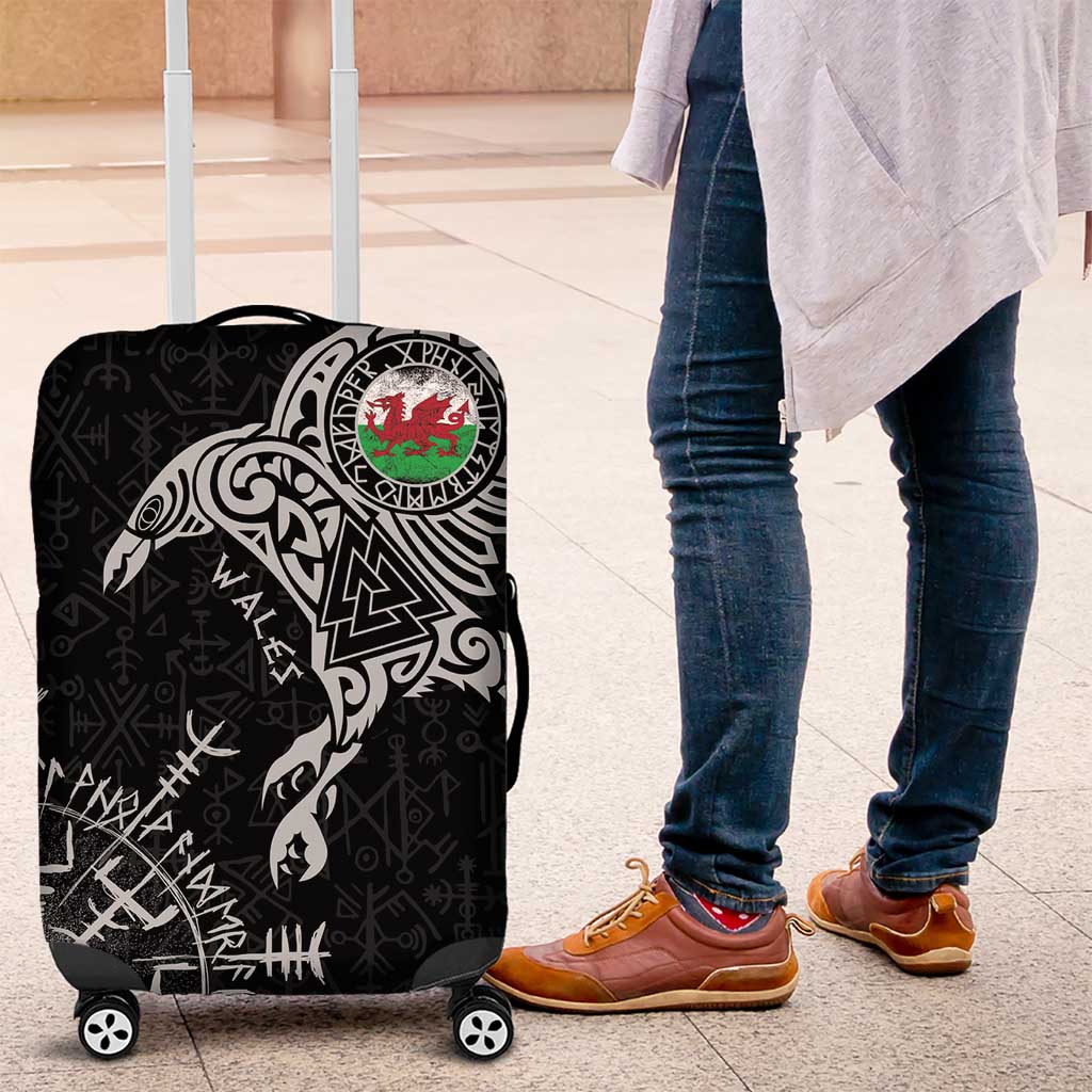 Wales Viking Ravens Luggage Cover Vegvisir Runes Pattern - Wonder Print Shop