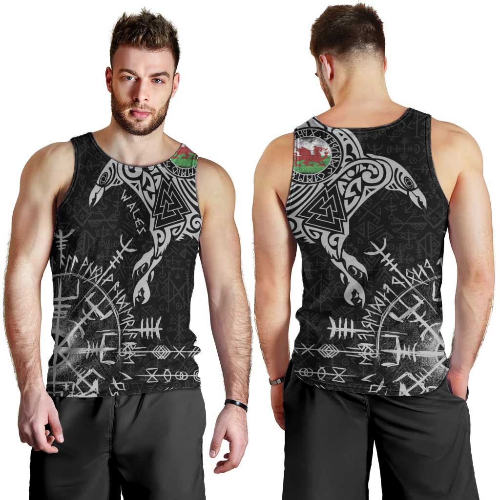 Wales Viking Ravens Men Tank Top Vegvisir Runes Pattern - Wonder Print Shop