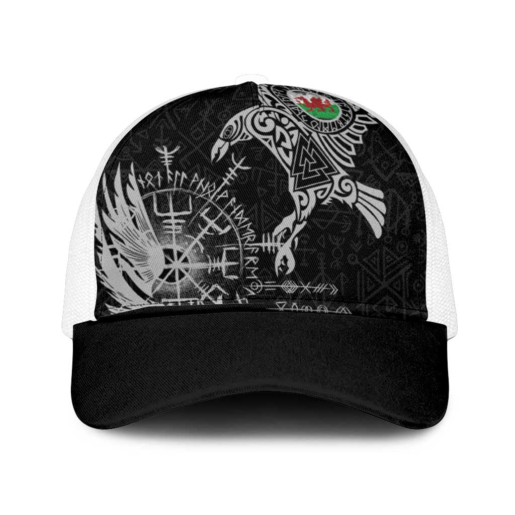 Wales Viking Ravens Mesh Trucker Cap Vegvisir Runes Pattern - Wonder Print Shop