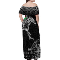 Wales Viking Ravens Off Shoulder Maxi Dress Vegvisir Runes Pattern - Wonder Print Shop