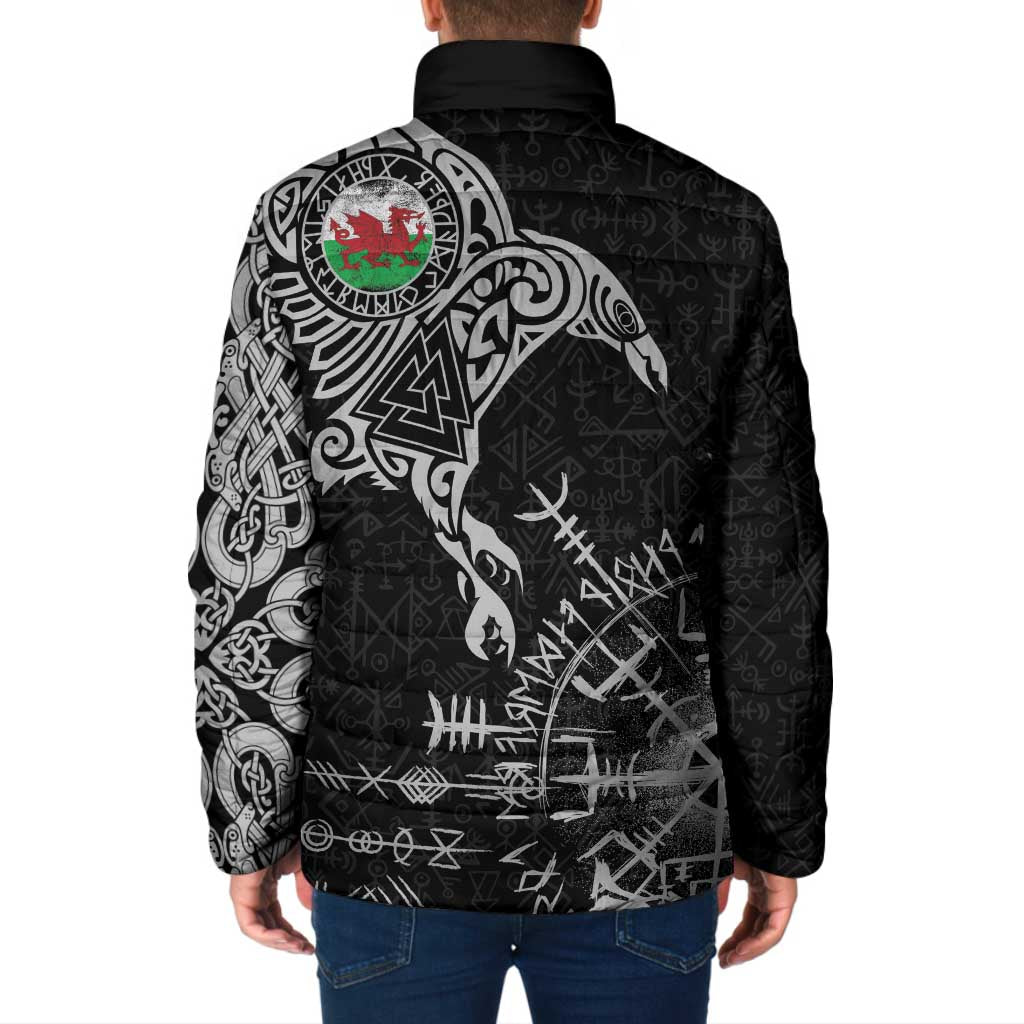 Wales Viking Ravens Padded Jacket Vegvisir Runes Pattern - Wonder Print Shop