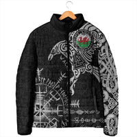 Wales Viking Ravens Padded Jacket Vegvisir Runes Pattern - Wonder Print Shop