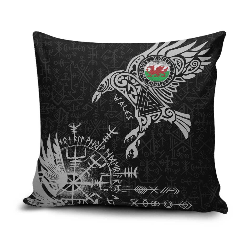 Wales Viking Ravens Pillow Cover Vegvisir Runes Pattern - Wonder Print Shop