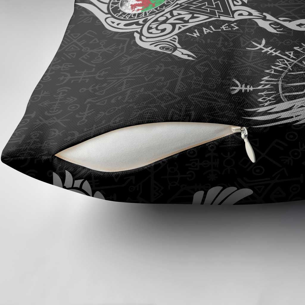 Wales Viking Ravens Pillow Cover Vegvisir Runes Pattern - Wonder Print Shop