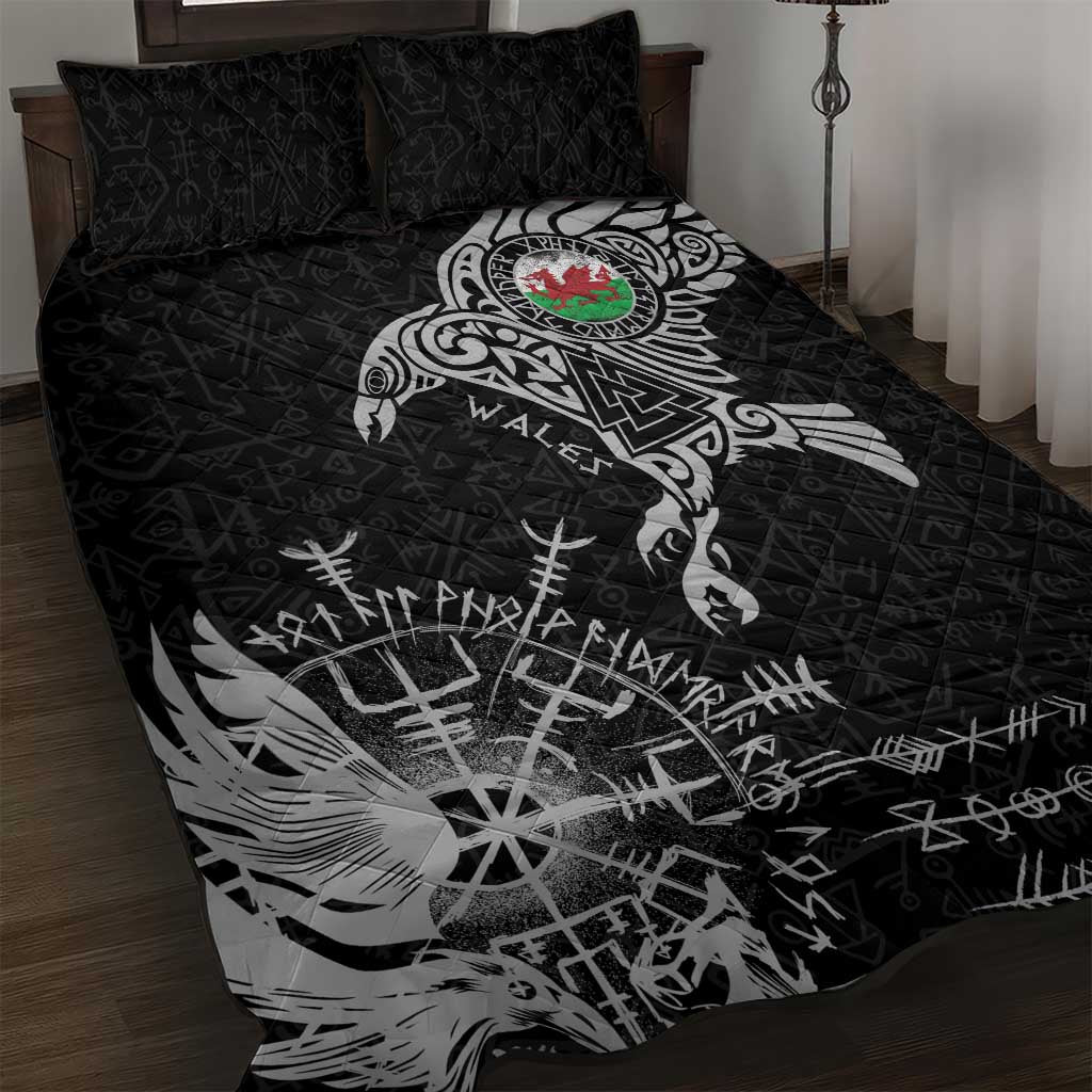 Wales Viking Ravens Quilt Bed Set Vegvisir Runes Pattern - Wonder Print Shop