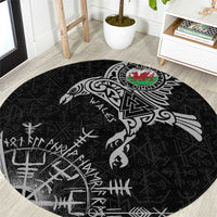 Wales Viking Ravens Round Carpet Vegvisir Runes Pattern - Wonder Print Shop