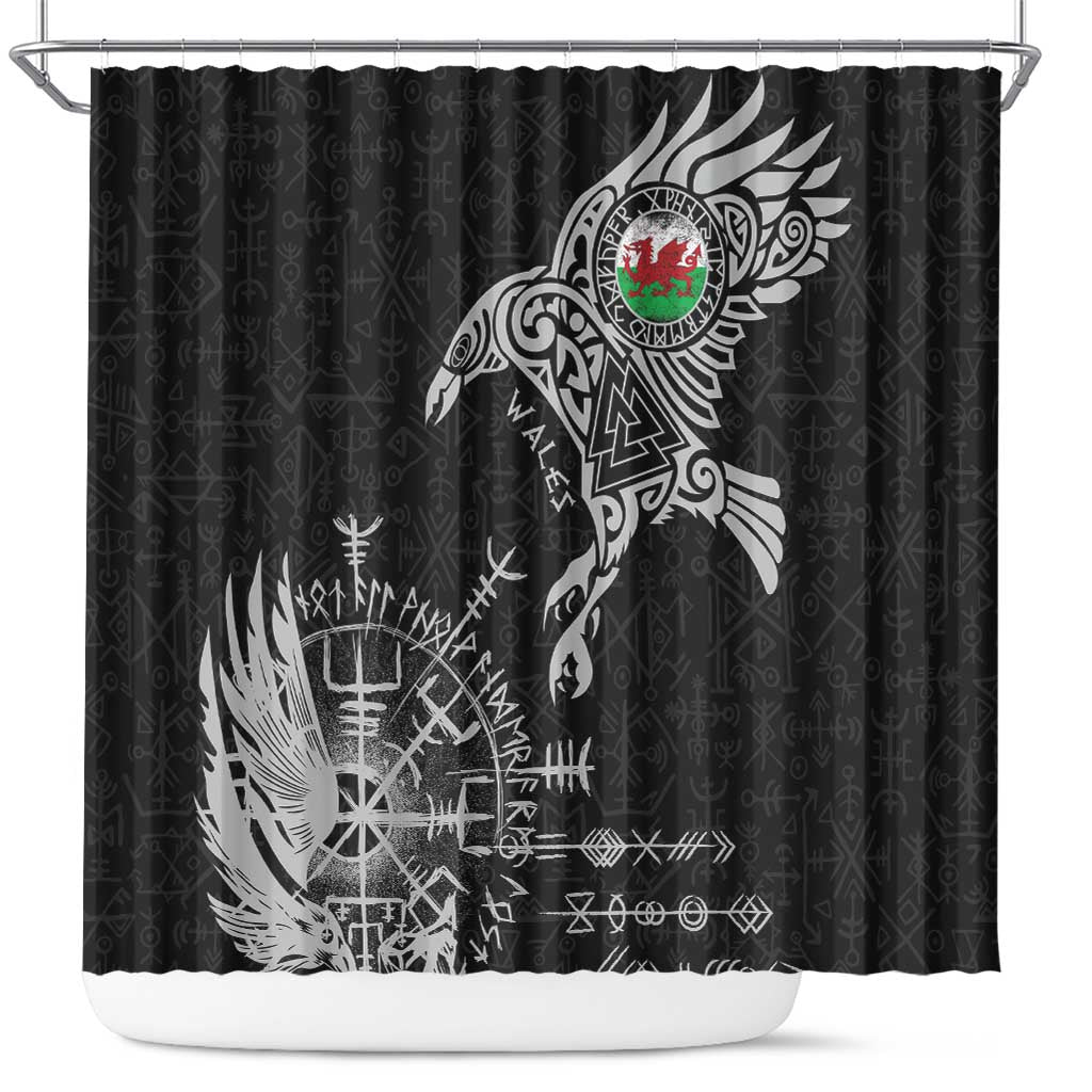 Wales Viking Ravens Shower Curtain Vegvisir Runes Pattern - Wonder Print Shop