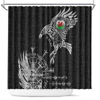 Wales Viking Ravens Shower Curtain Vegvisir Runes Pattern - Wonder Print Shop