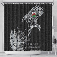 Wales Viking Ravens Shower Curtain Vegvisir Runes Pattern - Wonder Print Shop