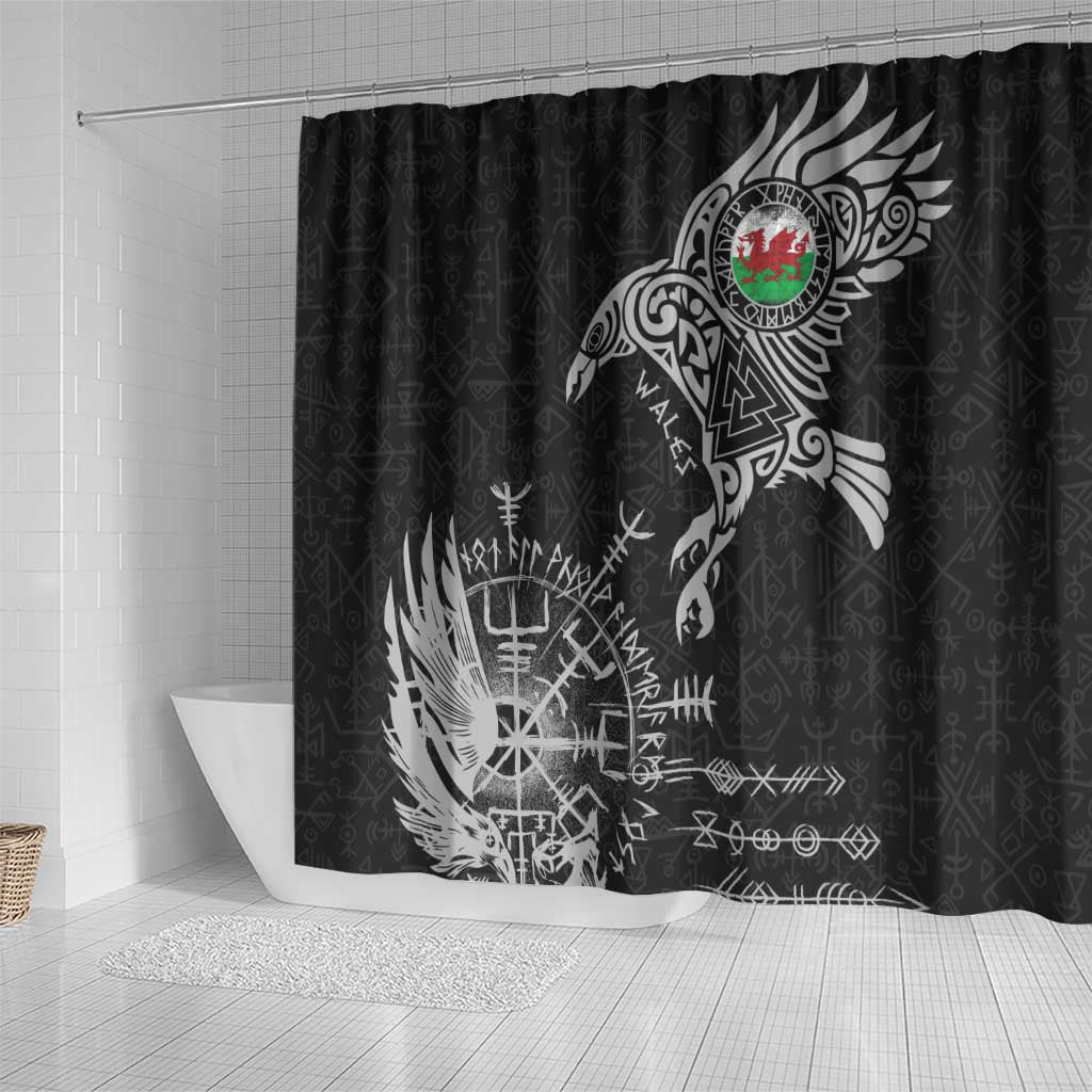 Wales Viking Ravens Shower Curtain Vegvisir Runes Pattern - Wonder Print Shop