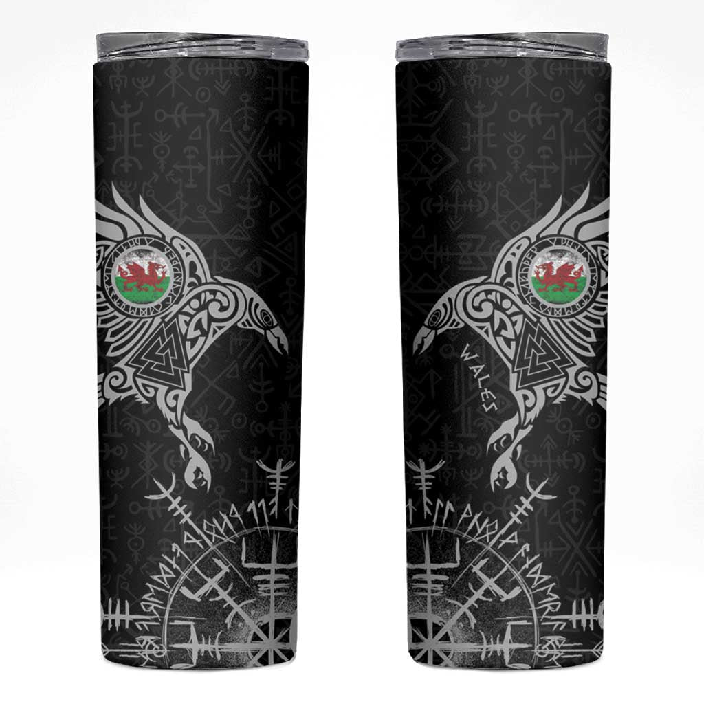 Wales Viking Ravens Skinny Tumbler Vegvisir Runes Pattern - Wonder Print Shop