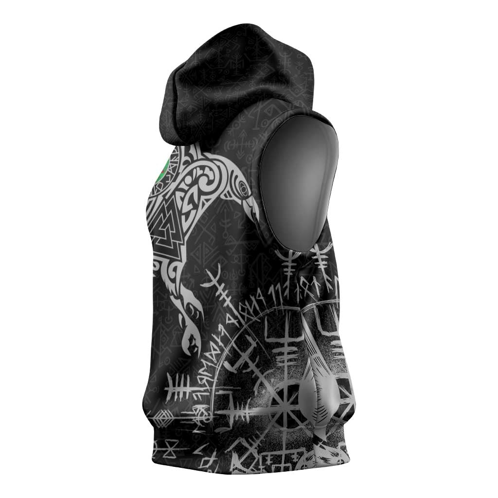 Wales Viking Ravens Sleeveless Hoodie Vegvisir Runes Pattern - Wonder Print Shop