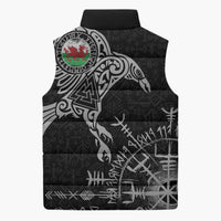 Wales Viking Ravens Sleeveless Puffer Jacket Vegvisir Runes Pattern - Wonder Print Shop